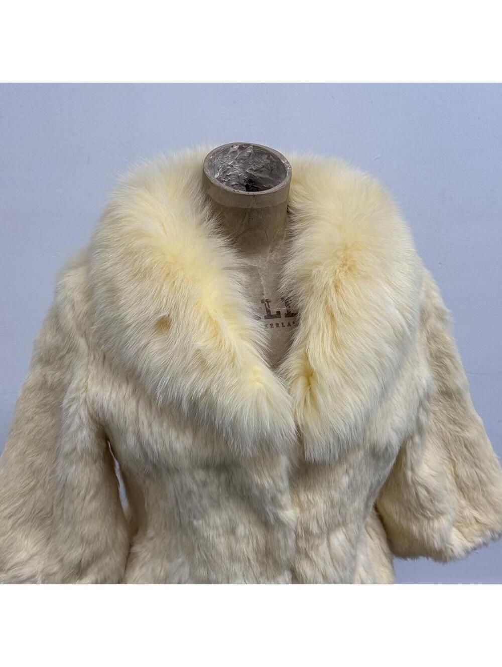 Vintage Y2K Cream White Rabbit & Fox Fur Jacket Coat - Picture 2 of 8